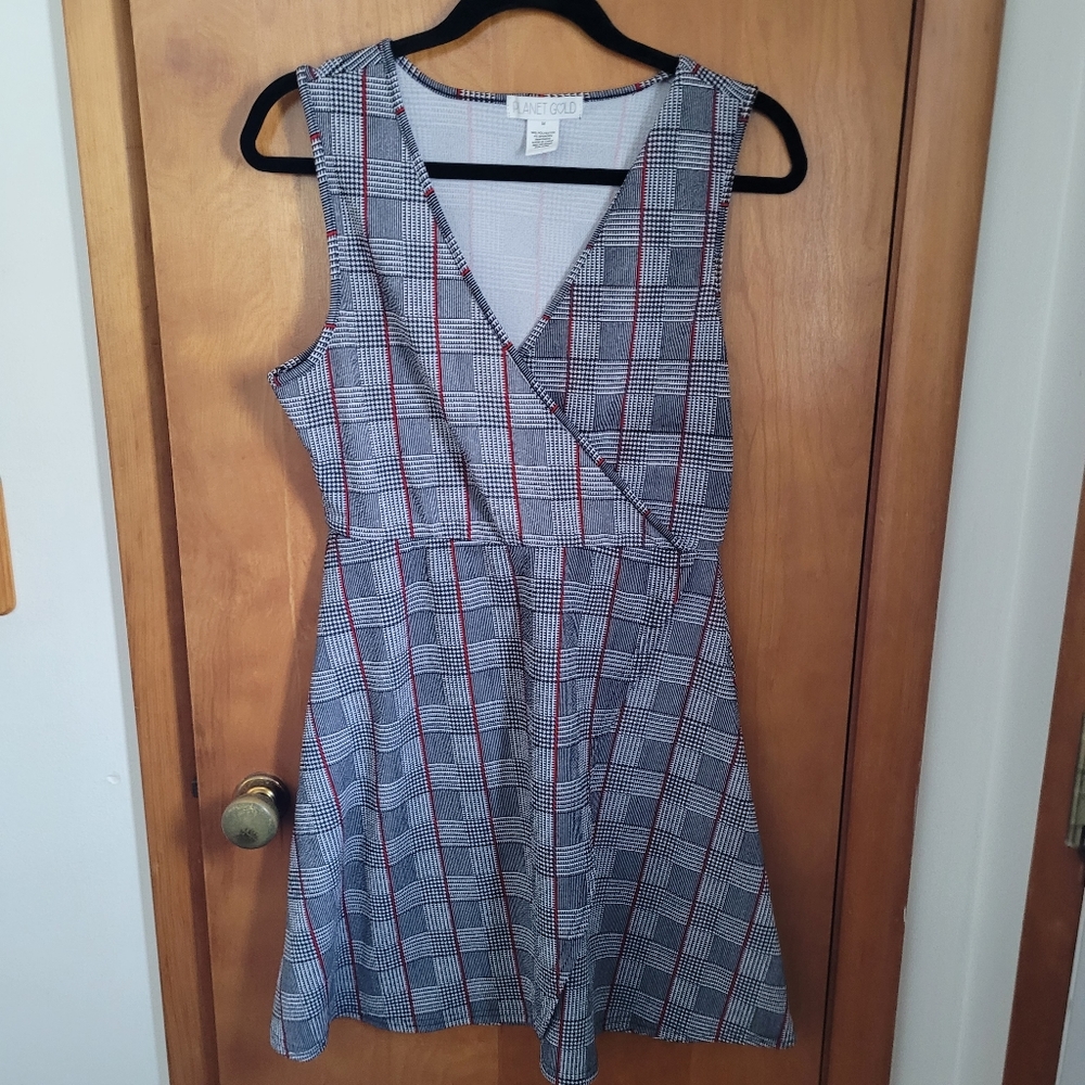 Planet Gold Houndstooth Faux Wrap Dress
